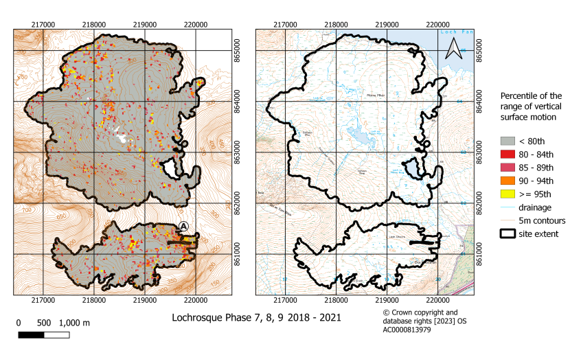 Classified map of the range of vertical surface motion