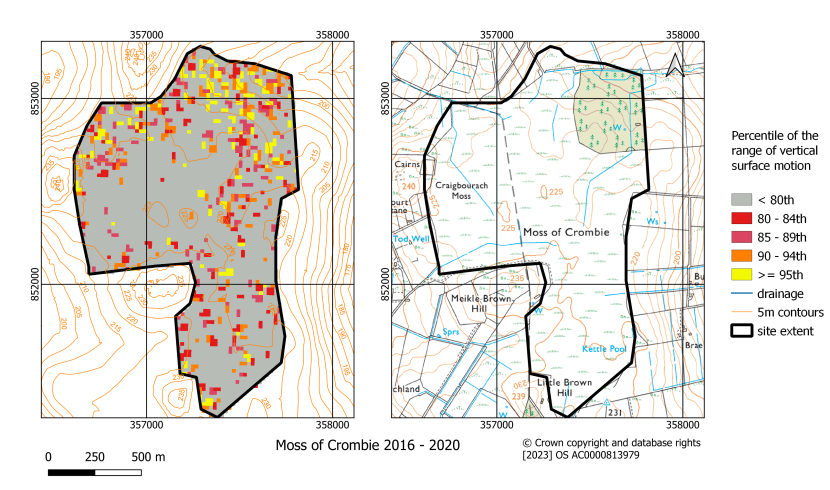 Classified map of the range of vertical surface motion