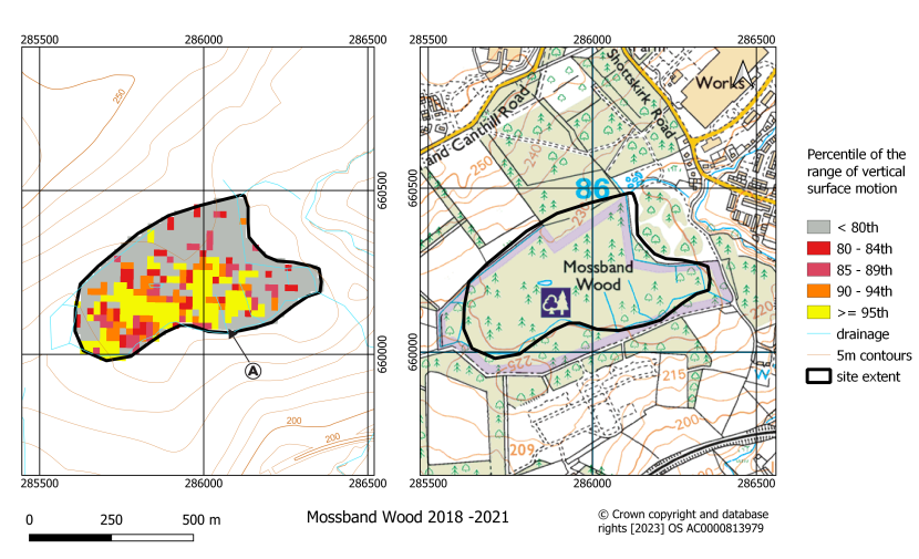 Classified map of the range of vertical surface motion