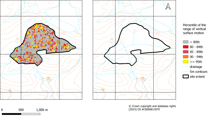 Classified map of the range of vertical surface motion
