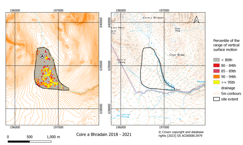Classified map of the range of vertical surface motion
