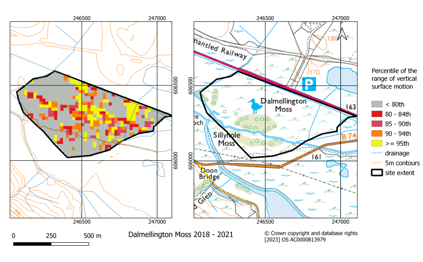 Classified map of the range of vertical surface motion