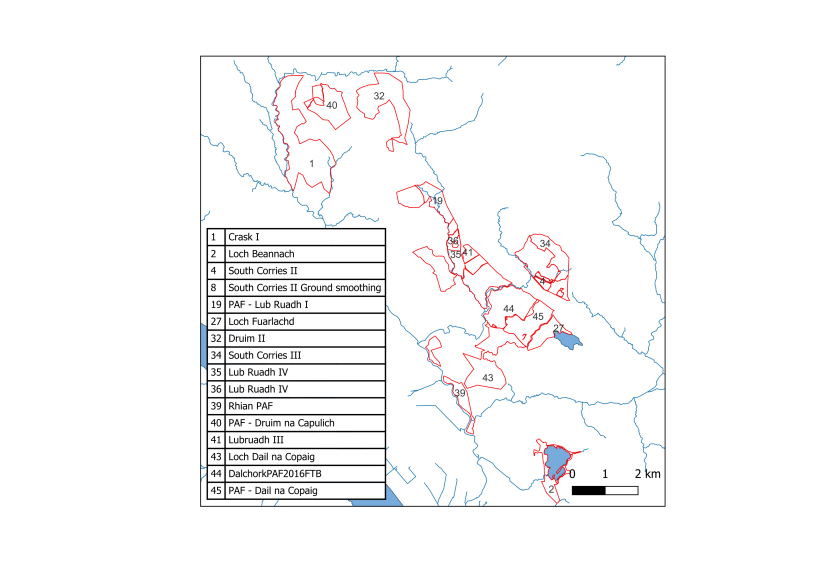 Map of Dalchork study area and individual restoration sites