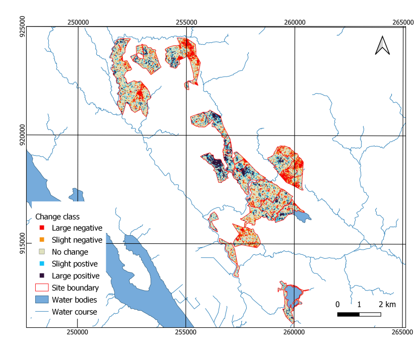 Map of overall positive and negative change over Dalchork