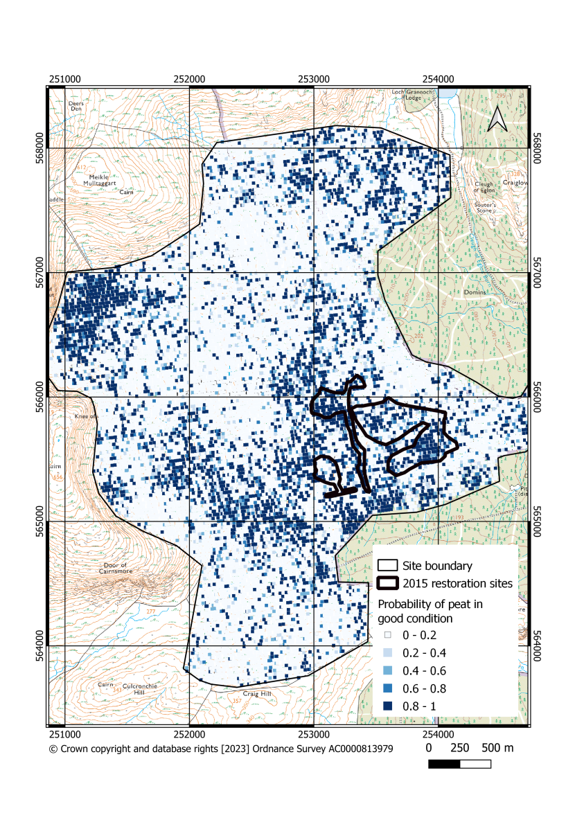 Map of peat in good condition in Cairnsmore National Nature Reserve classified using the Probability Method