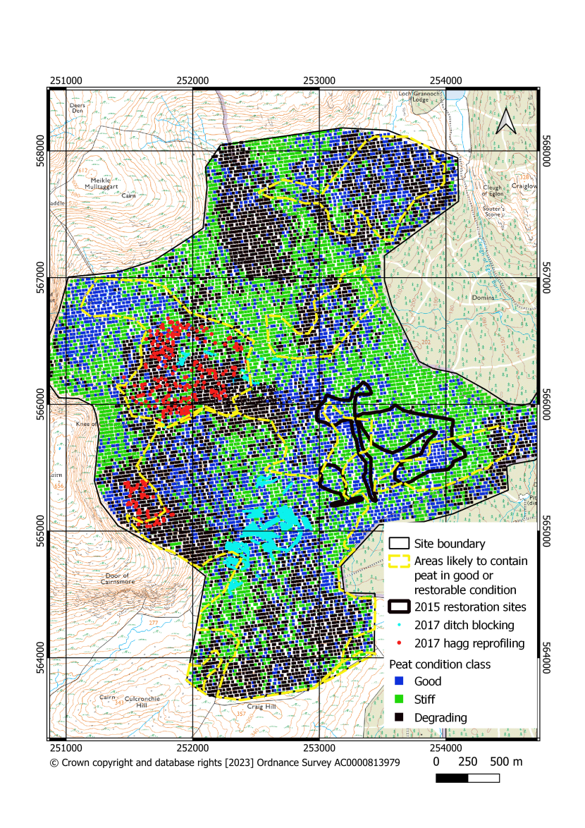 Maximum probability map of all three peat condition classes in the Cairnsmore National Nature Reserve