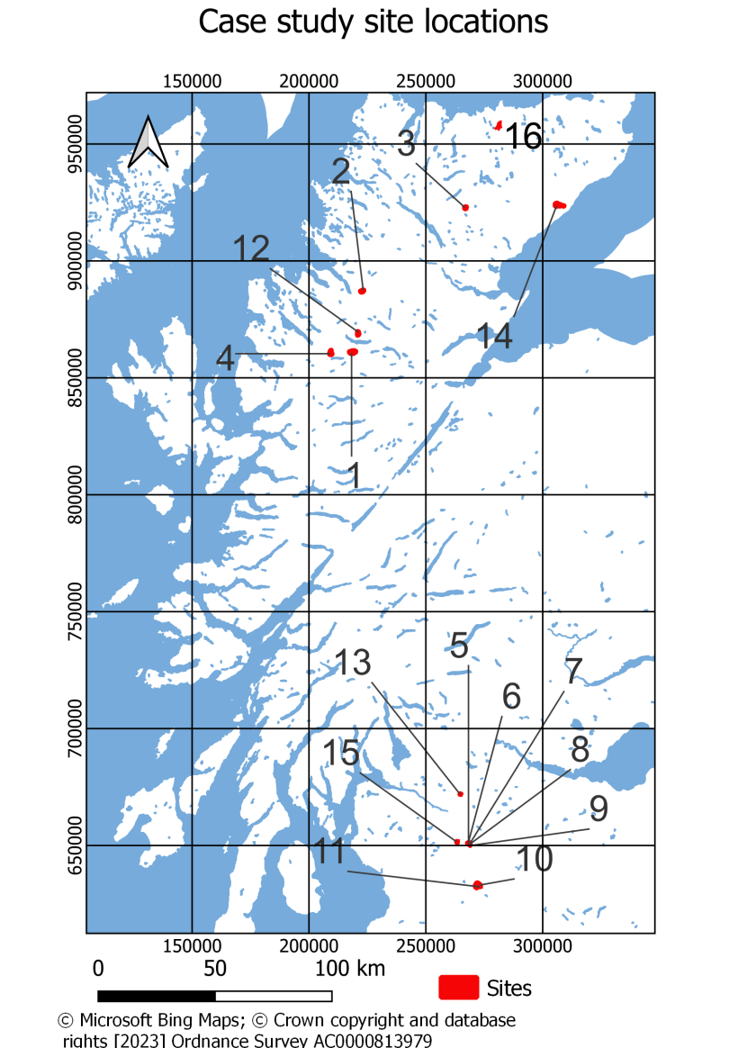 Locations of the case study sites
