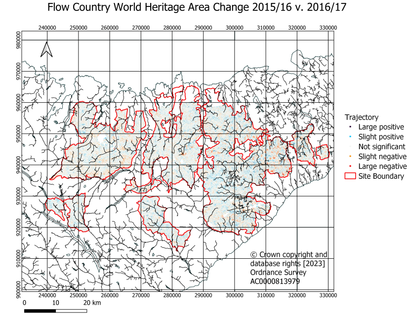 Flow Country World Heritage Site annual trajectory of change based on comparison of 2015-16 with 2016-17