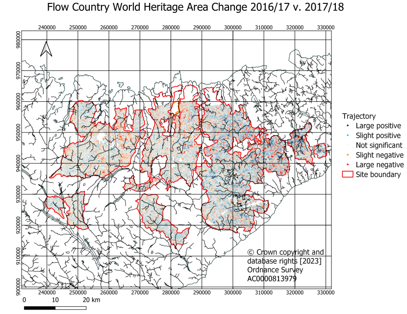 Flow Country World Heritage Site annual trajectory of change based on comparison of 2016-17 with 2017-18