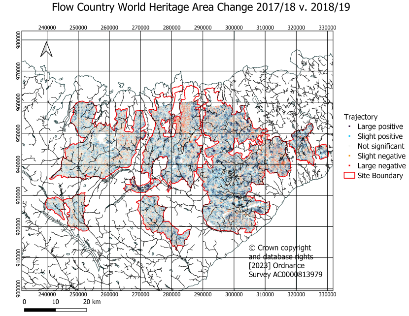 Flow Country World Heritage Site annual trajectory of change based on comparison of 2017-18 with 2018-19