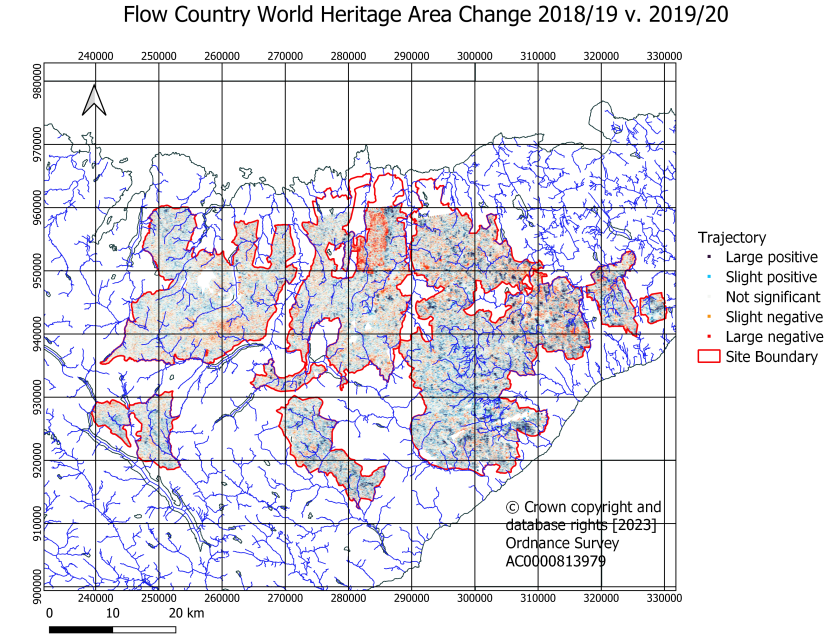 Flow Country World Heritage Site annual trajectory of change based on comparison of 2018-19 with 2019-20