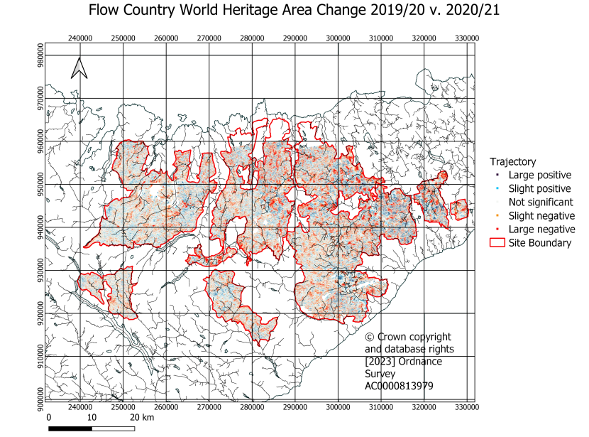 Flow Country World Heritage Site annual trajectory of change based on comparison of 2019-20 with 2020-21.
