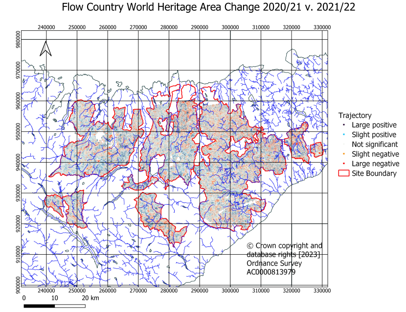 Flow Country World Heritage Site annual trajectory of change based on comparison of 2020-21 with 2021-22