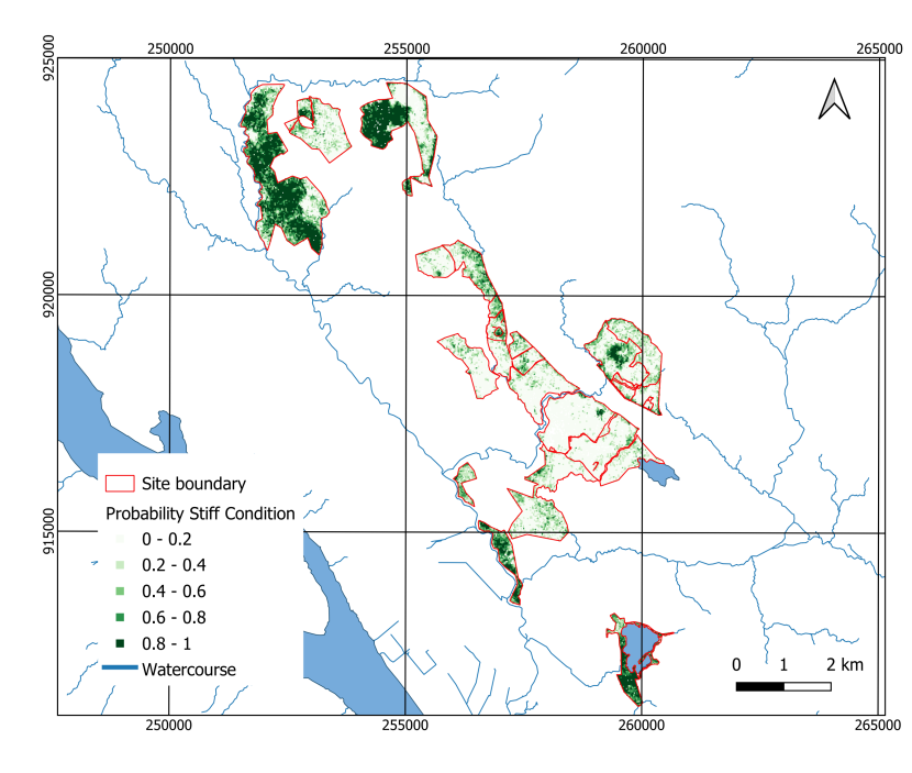 Map of Dalchork showing probability that peat is in a stiff condition