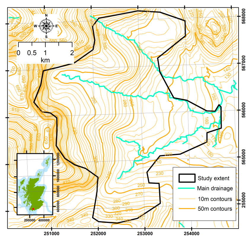 Map showing Cairnsmore National Nature Reserve location, extent, and topography