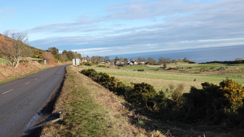 The A9 trunk road showing result of extensive cutting back of gorse scrub, leaving verges clear of visual obstructions. 
