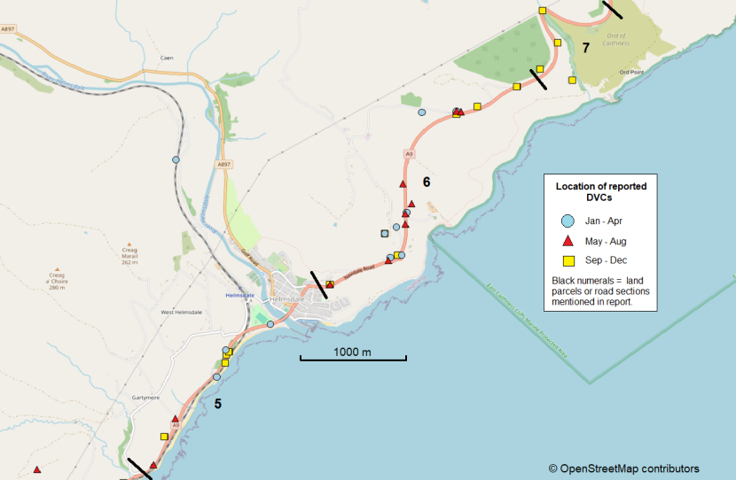 Map of DVC locations at A9 Gartymore to Ord of Caithness. 