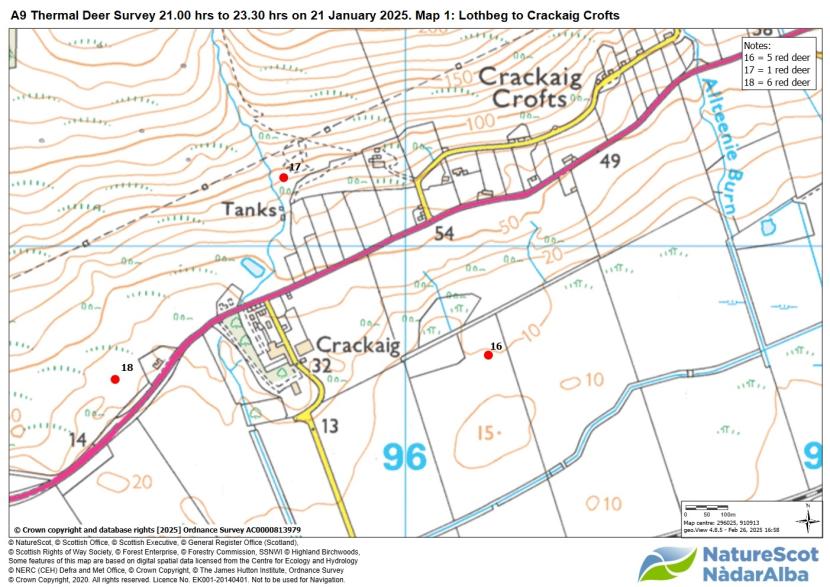 Map 1 showing distribution of deer groups seen during thermal survey.  