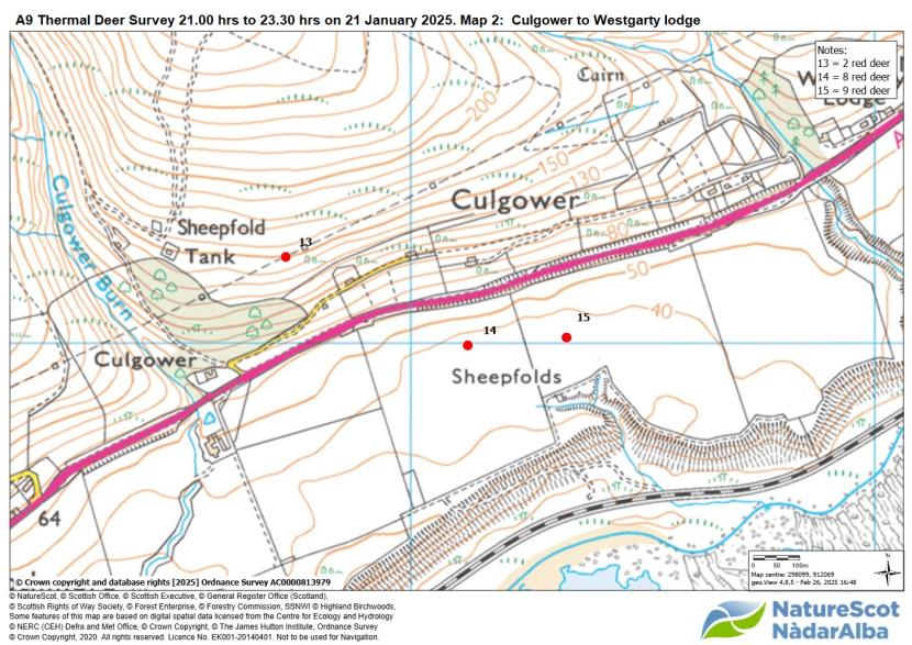 Map 2 showing distribution of deer groups seen during thermal survey.