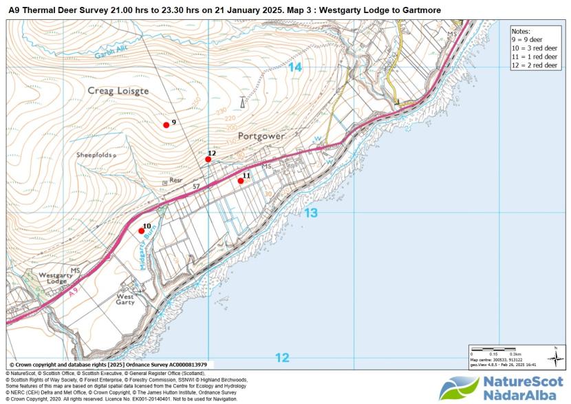 Map 3 showing distribution of deer groups seen during thermal survey. 