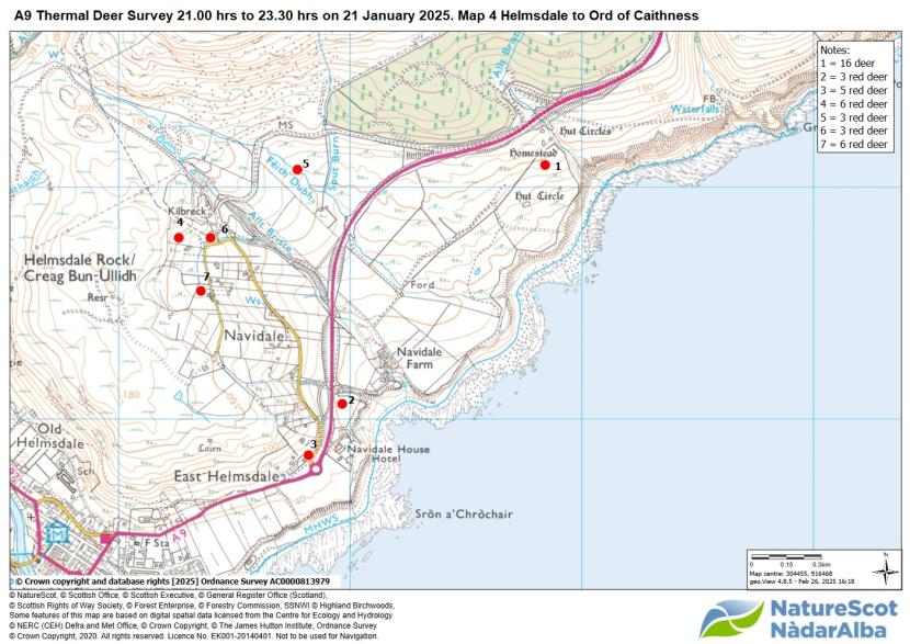 Map 4 showing distribution of deer groups seen during thermal survey 