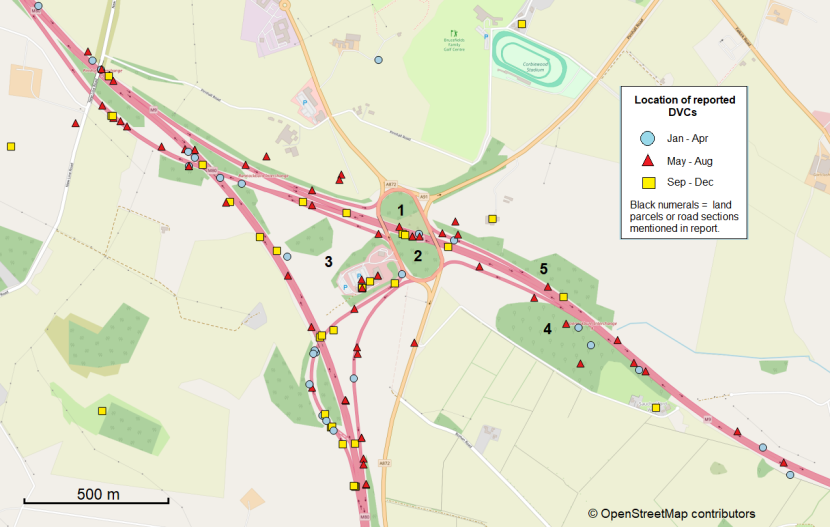 Map of DVC locations near M9 Pirnhall interchange. 