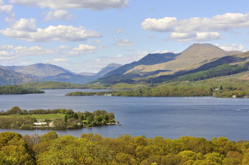 View over Loch Lomond to the mountains beyond
