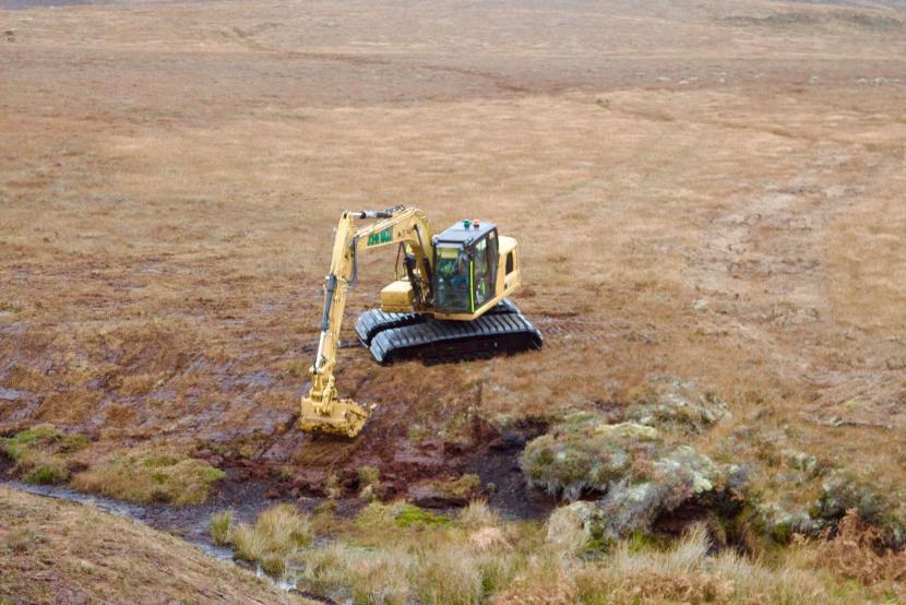 As well as preventing further erosion reprofiling bare gulley sides makes access across the peatland easier for animals and people. ©Peatland ACTION/Swift Films
