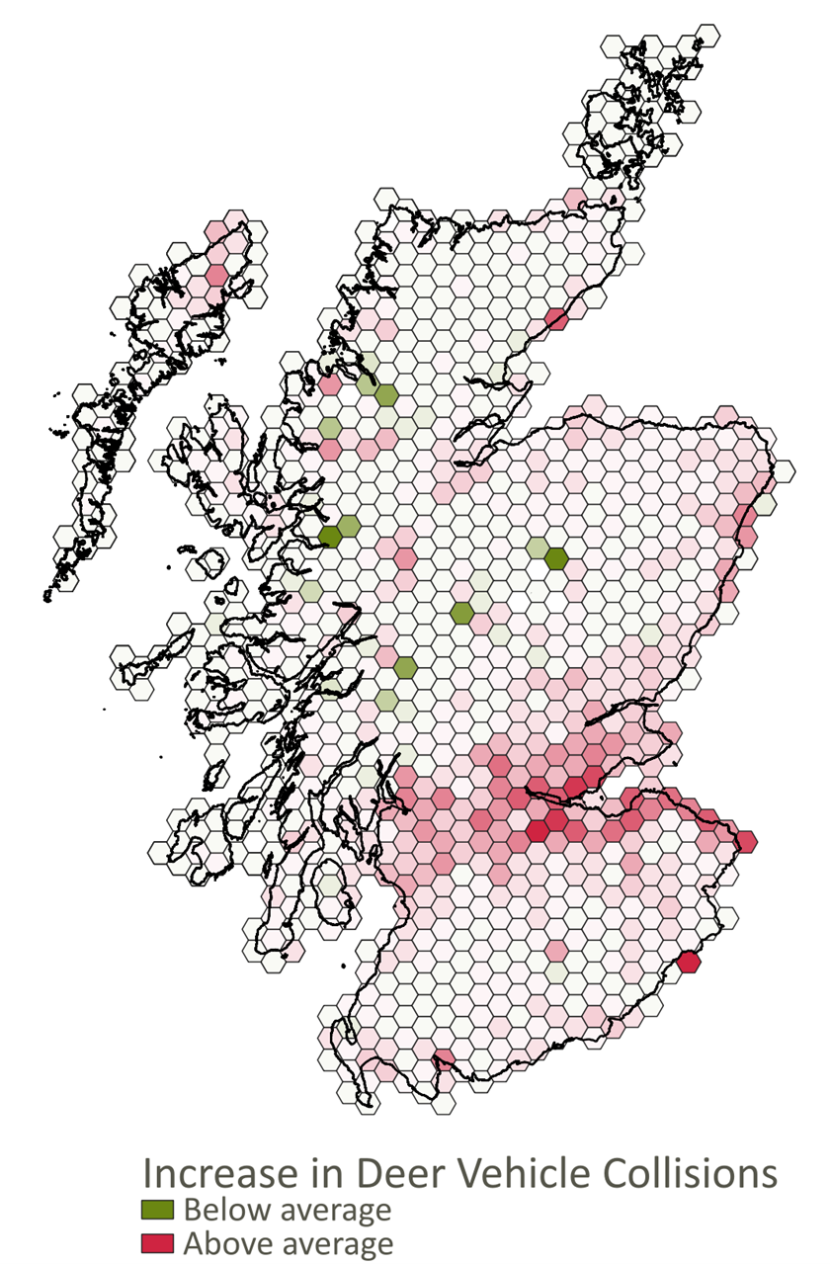  Map of Scotland showing where DVCs have increased or decreased.