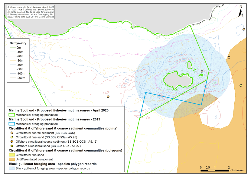 Map 2 showing changes to proposed fisheries management measures in the Clyde Sea Sill MPA following initial stakeholder discussions.