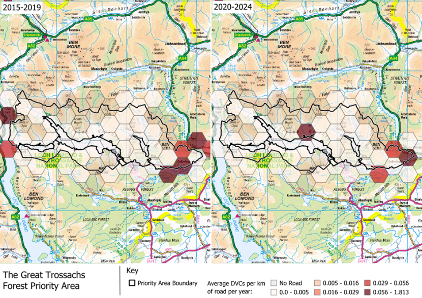 DVCs per km of road per year in The Great Trossachs Forest Park National Nature Reserve Deer Management Priority Area.