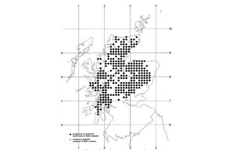 Map showing the distribution of wildcat.