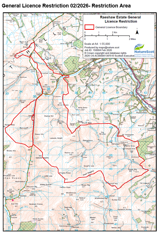 Map with red outline showing the restriction area at Raeshaw Estate.