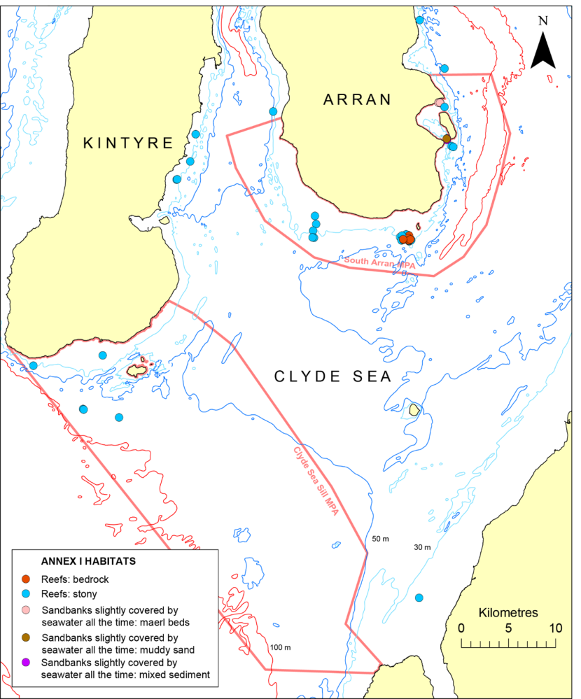 Annex I habitat records from the Clyde Sea.