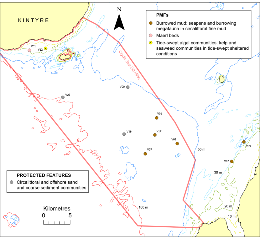 Protected features and PMF records on the Clyde Sea Sill.