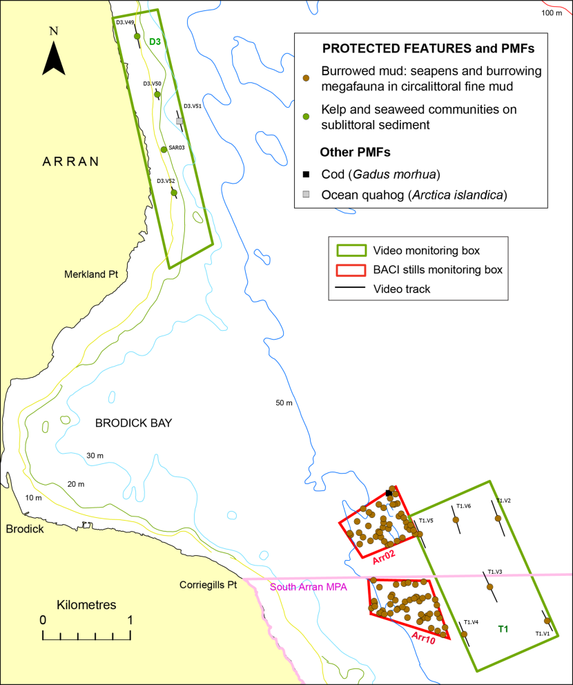Protected feature and PMF records off Brodick Bay.