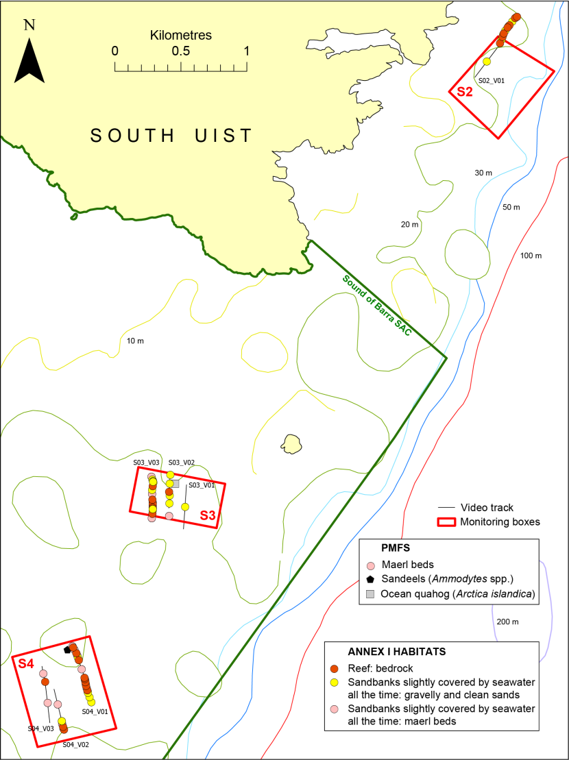 Annex I habitat and PMF records in north-east Sound of Barra.