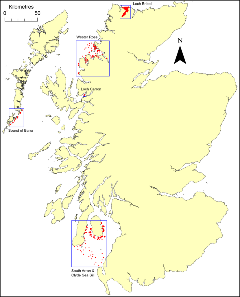 Map of Scotland showing survey locations and sample sites.