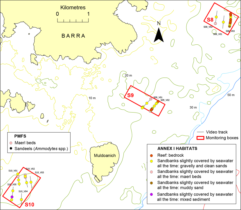 Annex I habitat and PMF records in south-west Sound of Barra.