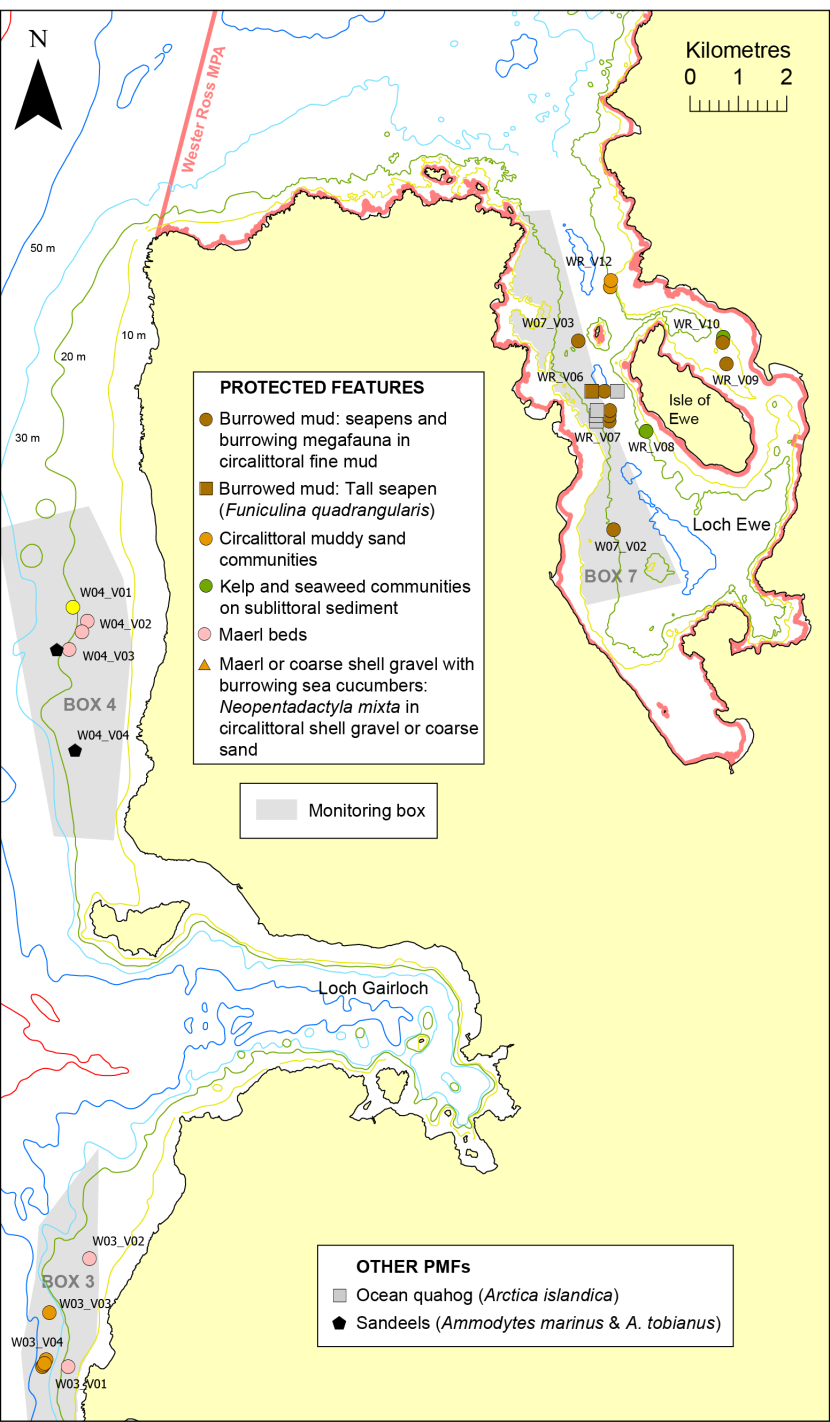 Protected features and other PMFs from Loch Ewe to Loch Gairloch.