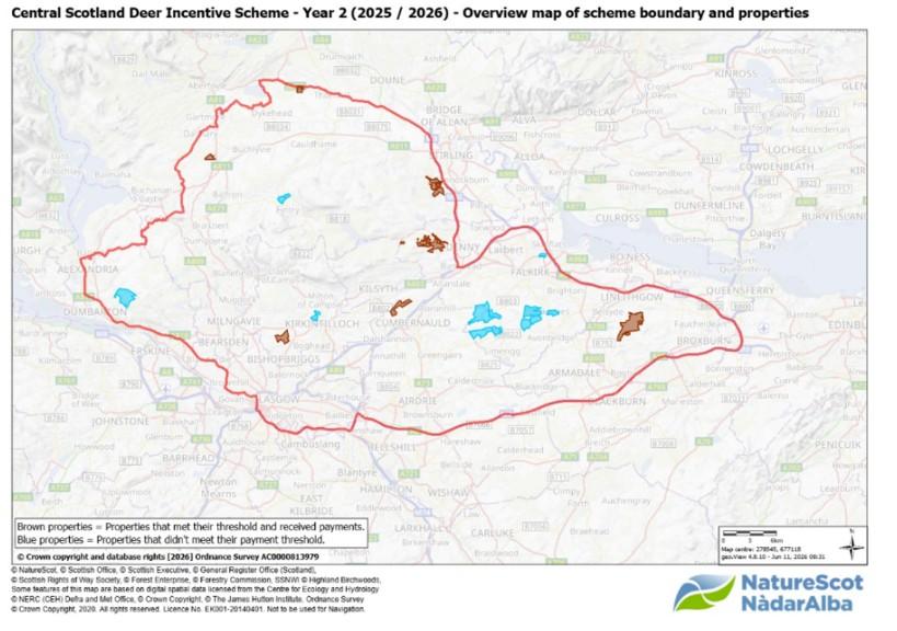 Map showing the Central Scotland Deer Incentive scheme area.