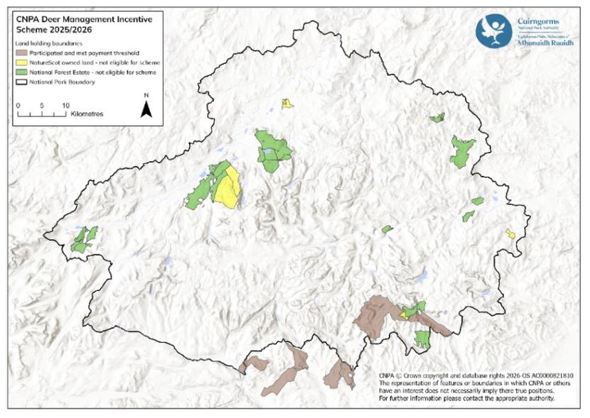 Map showing the participants in the Cairngorms National Park Deer Incentive Scheme.