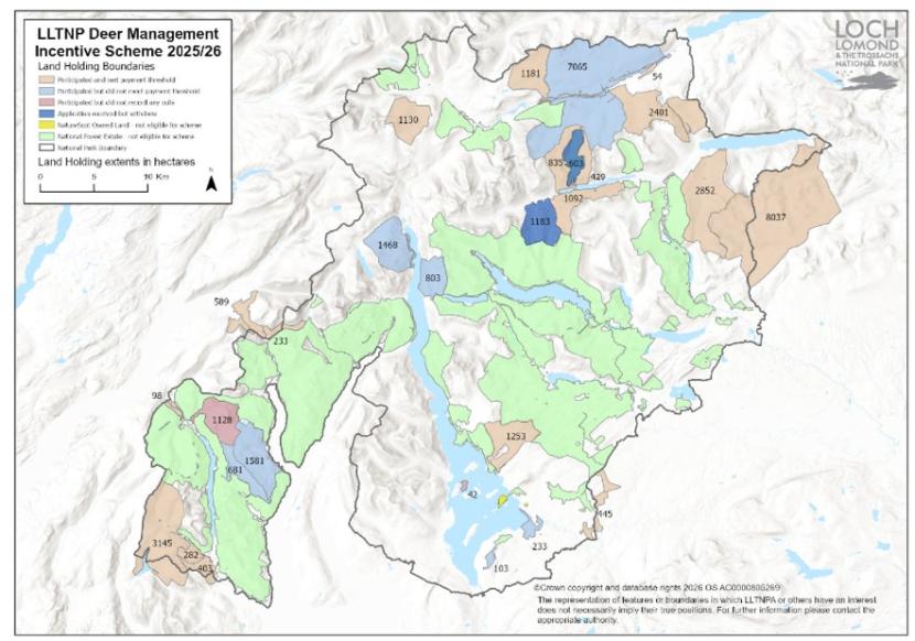 Map showing the Loch Lomond and Trossachs National Park Deer Incentive Scheme