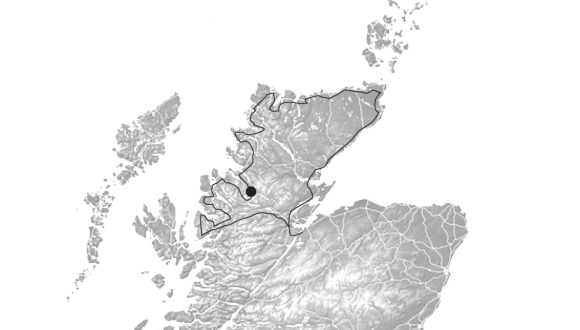 Map of Scotland showing location of Corrieshalloch Gorge NNR