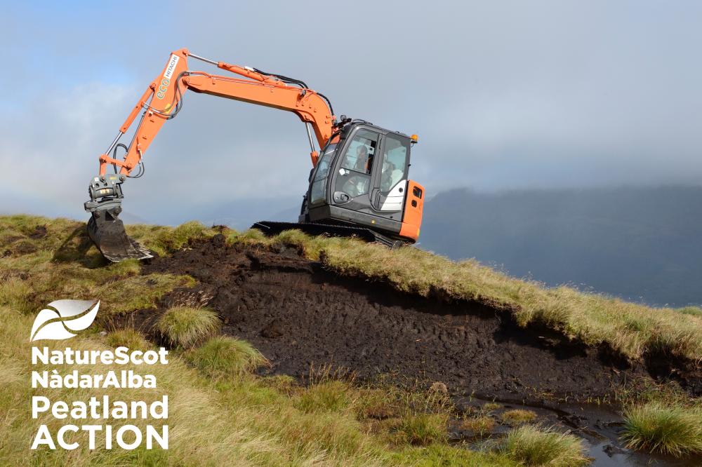 Peatland ACTION - Gallery - sequence of images showing a machine operator reprofiling a peat hag