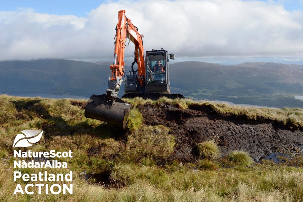 Peatland ACTION - Gallery - sequence of images showing a machine operator reprofiling a peat hag