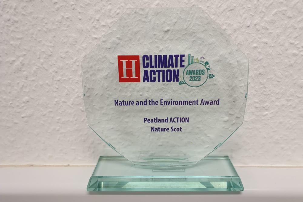 Winners trophy in the&nbsp;Holyrood Climate Award (2023)&nbsp;for the Nature and Climate category.