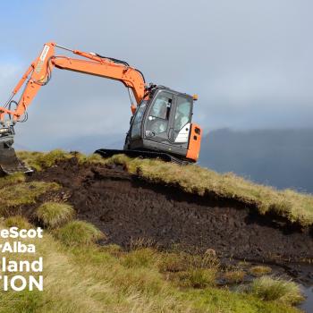Peatland ACTION - Gallery - sequence of images showing a machine operator reprofiling a peat hag