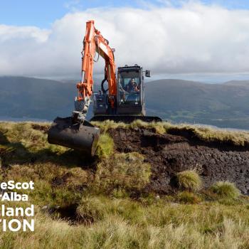 Peatland ACTION - Gallery - sequence of images showing a machine operator reprofiling a peat hag