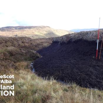 Peatland ACTION: Ranging poles and bare peat hag.